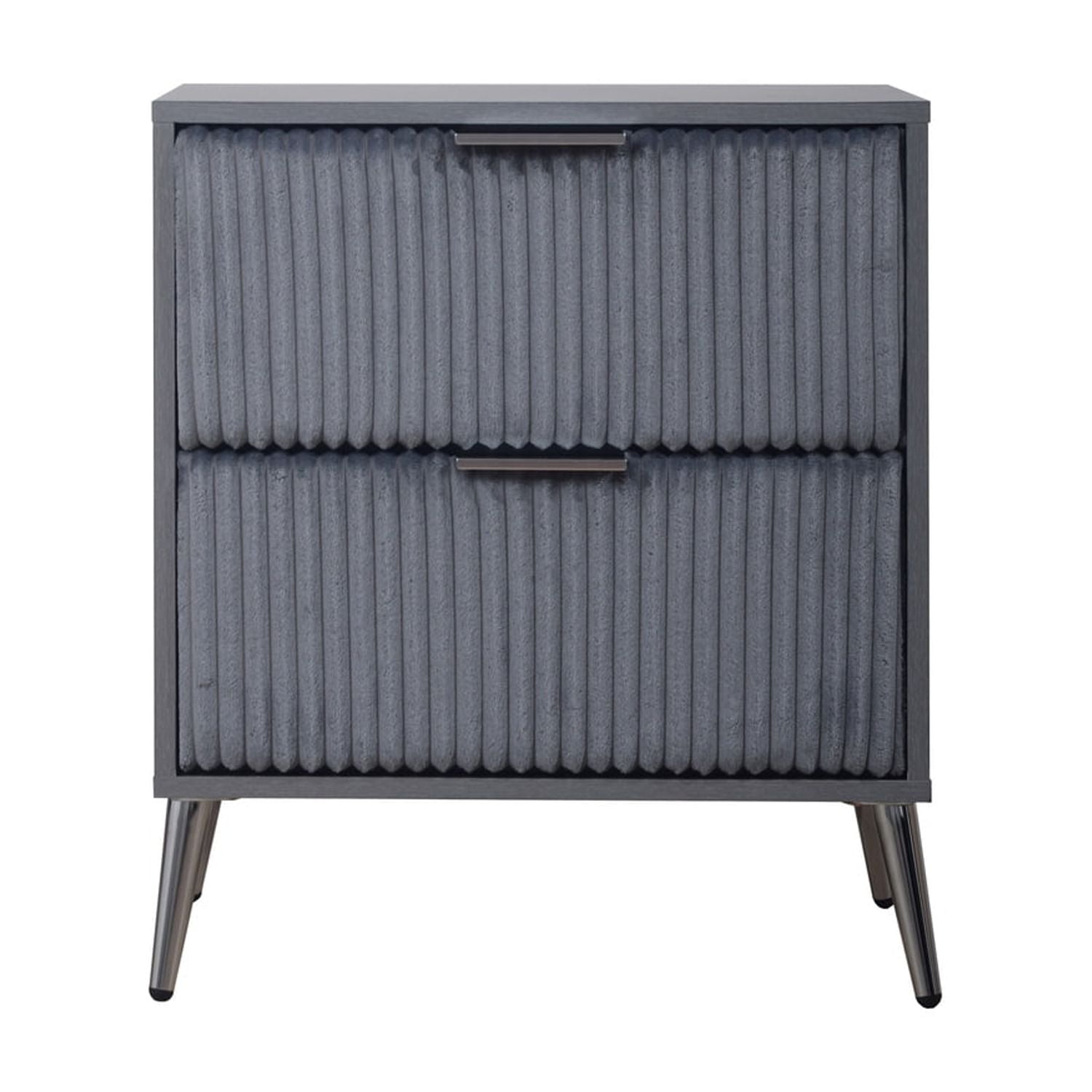 Gray MDF and Paper Laminate 2-Drawer Nightstand