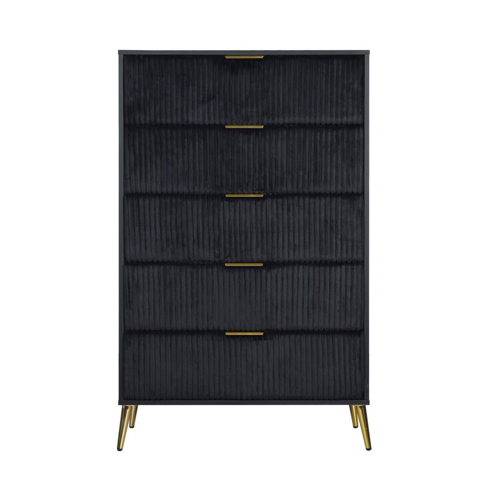 Black Contemporary 5-Drawer Chest with Dovetail Drawers