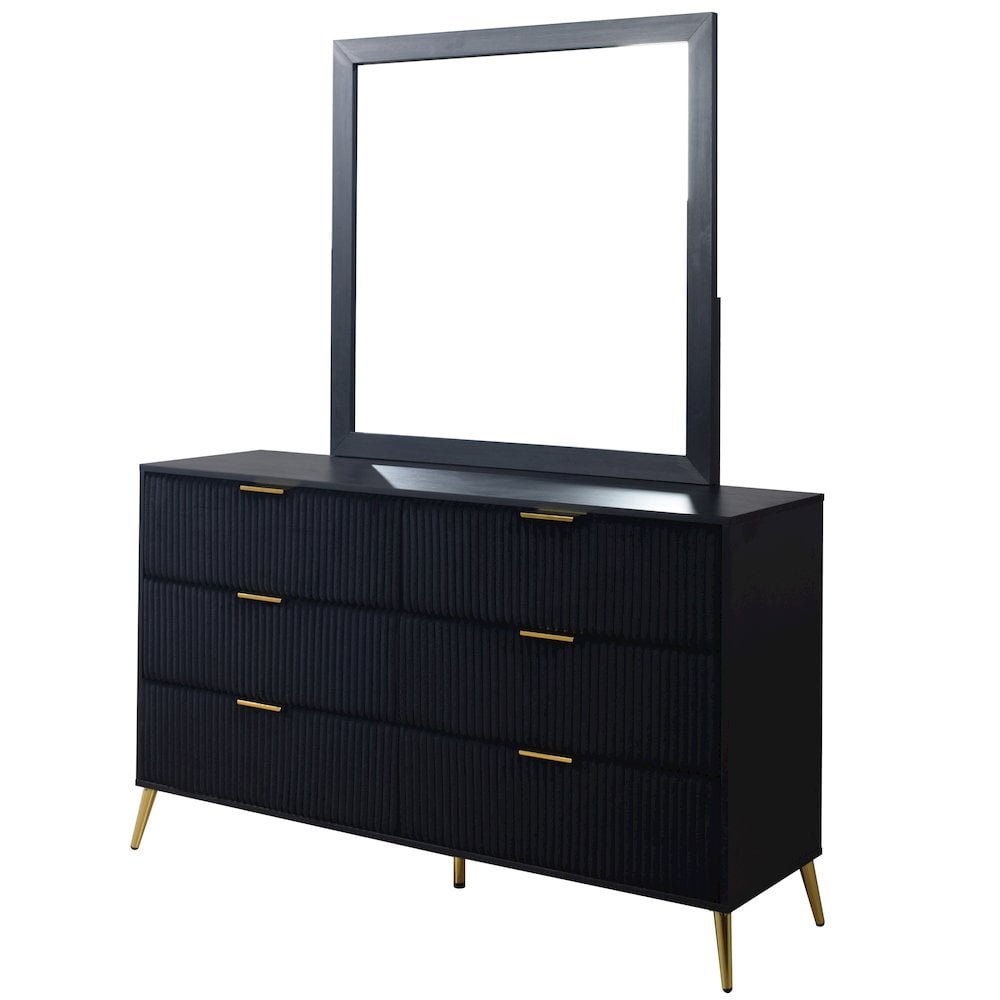 Kailani Black MDF Dresser with Mirror and Gold Accents