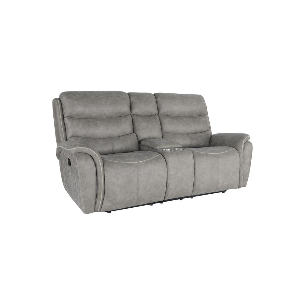 Kamari Gray Fabric Reclining Loveseat with Cup Holder