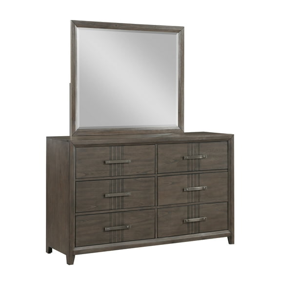 New Classic Furniture Landon Solid Wood Dresser with Mirror Set in Walnut