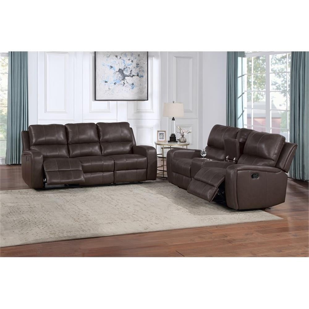 Dark Brown Leather 2-Piece Sofa and Loveseat Set with Storage