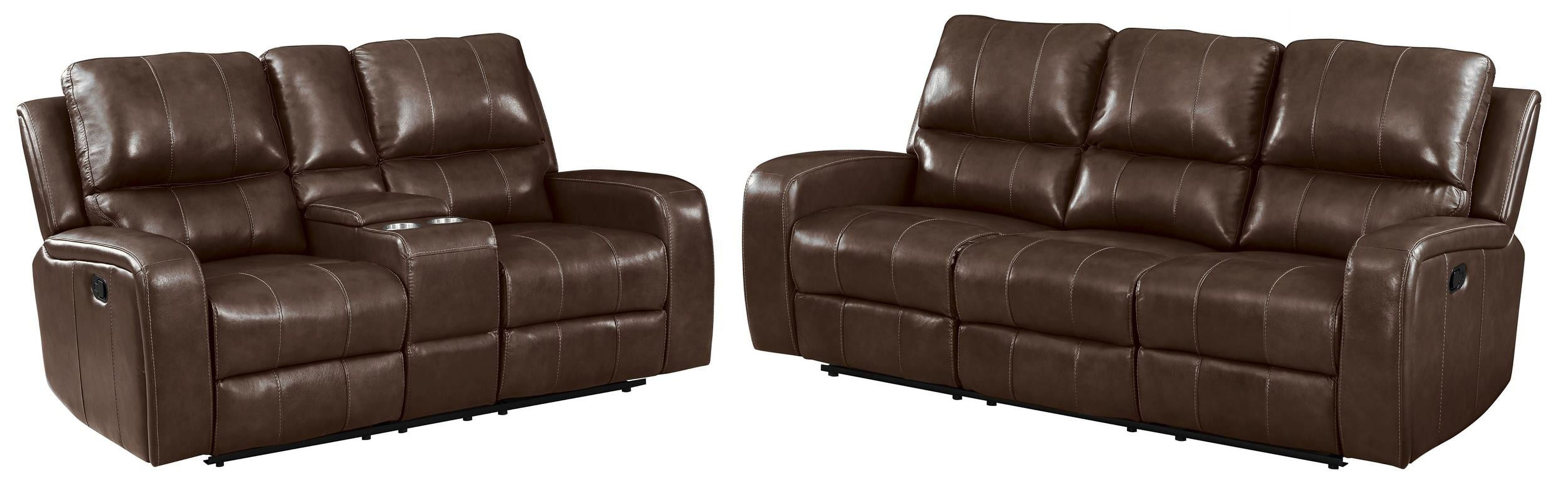 Dark Brown Leather 2-Piece Sofa and Loveseat Set with Storage