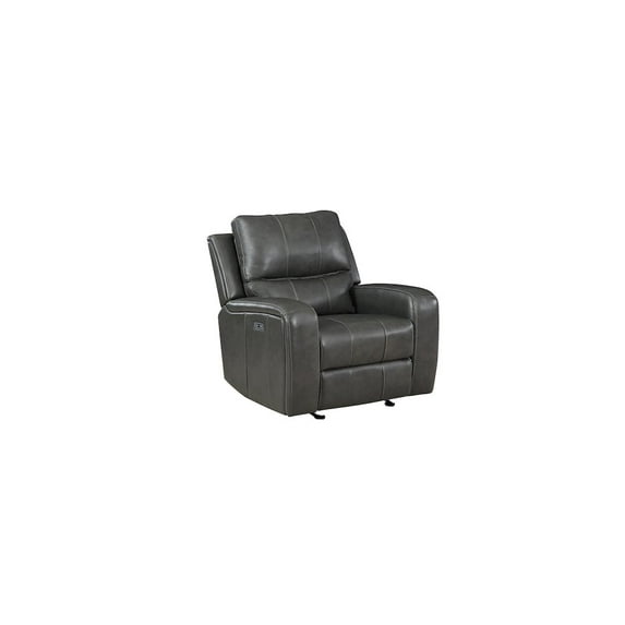 New Classic Furniture Linton Leather Glider Recliner with Power Footrest in Gray