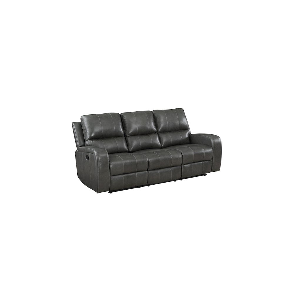Dark Gray Leather Reclining Sofa with Track Arms