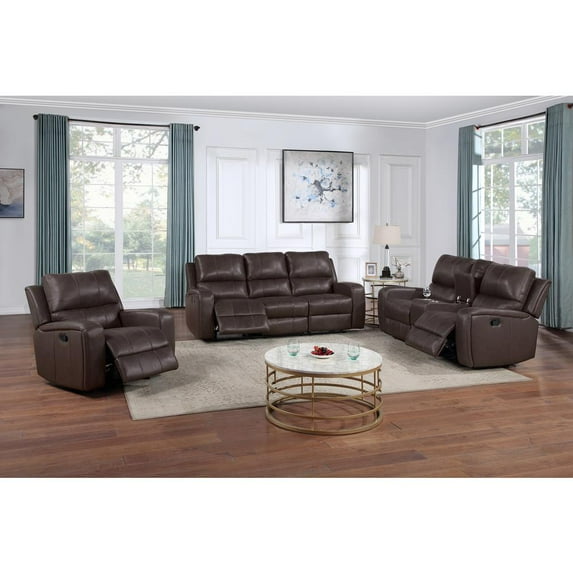 New Classic Furniture Linton Leather Upholstered Sofa w/Dual Recliner in Brown