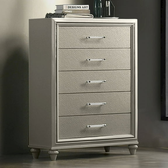 New Classic Furniture Lumina Wood 5-Drawer Chest in Silver Gray