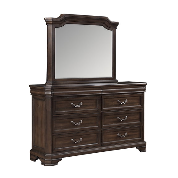 New Classic Furniture Lyndhurst 6 Drawer Dresser With Hidden Storage- Walnut