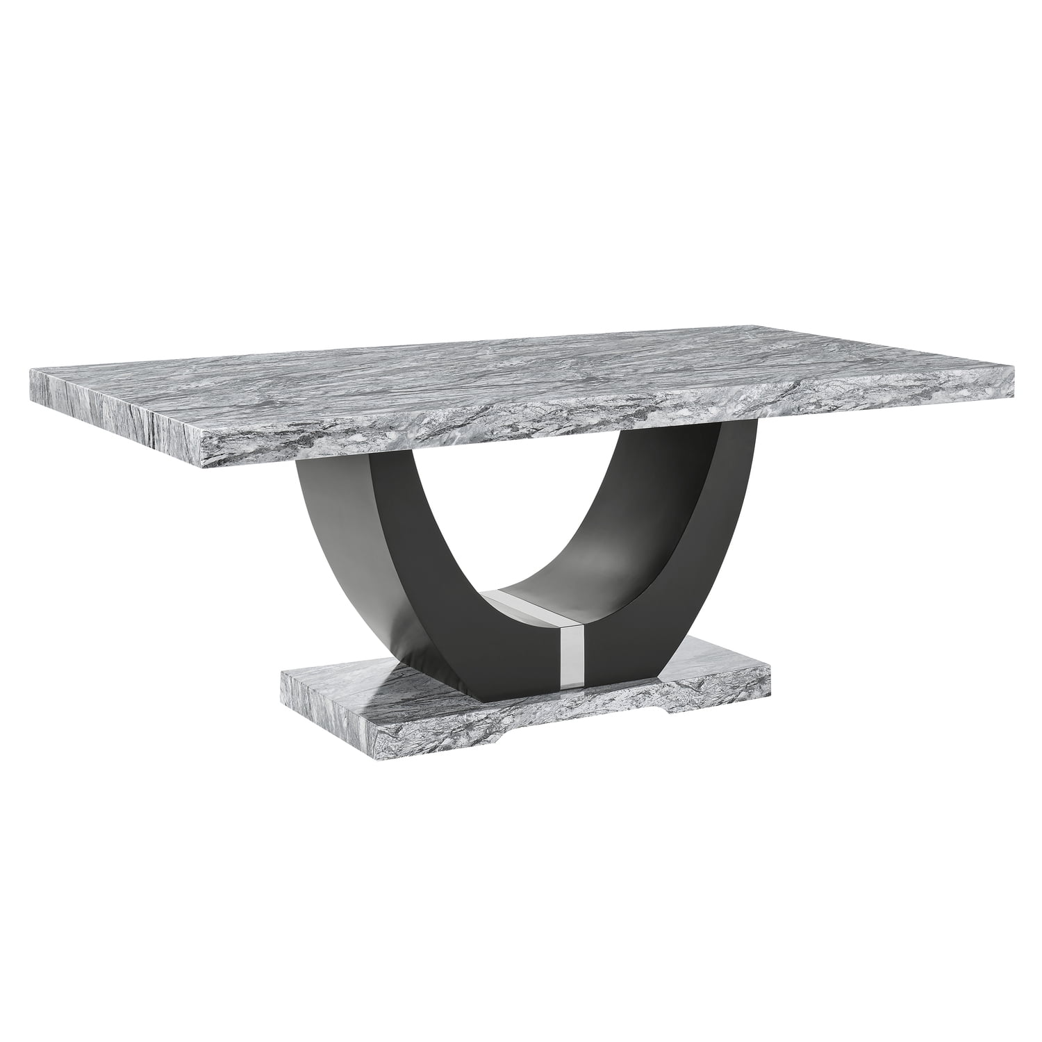 New Classic Furniture Lyra Wood Dining Table with Faux Marble Top in Gray/Black