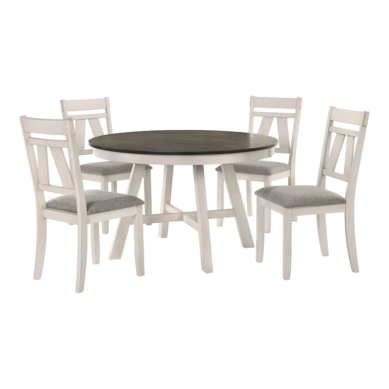 New Classic Furniture Maisie 5-Piece Solid Wood Round Table Set in White/Brown