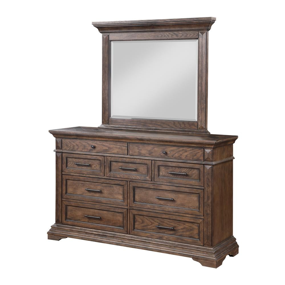 New Classic Furniture Mar Vista Solid Wood Dresser with Mirror in Brushed Walnut
