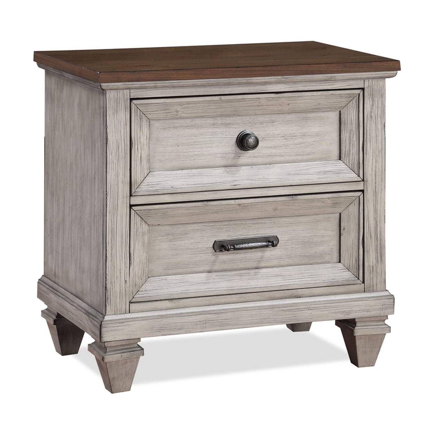 Mariana Vintage Cream and Brown 2-Drawer Solid Wood Nightstand