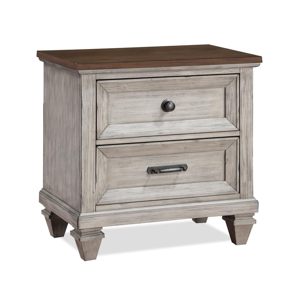 Mariana Vintage Cream and Brown 2-Drawer Solid Wood Nightstand