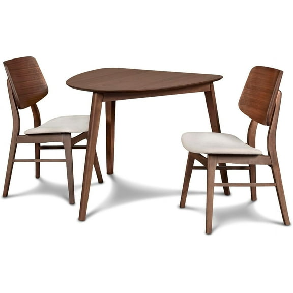 New Classic Furniture Mid-Century Modern Oscar Corner Table 3-Piece Dining Set, Walnut