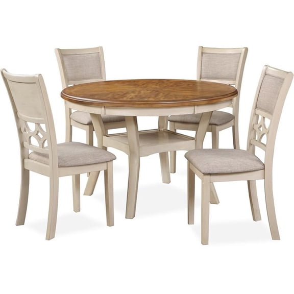 New Classic Furniture Mitchell 5 Piece Classic Wood Storage Dining Table Set, Brown/White