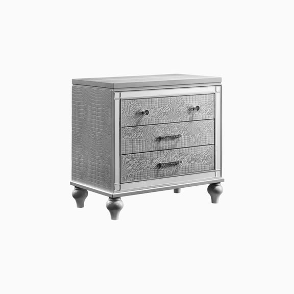 New Classic Furniture Modern Nightstand with 3 Drawers, Silver