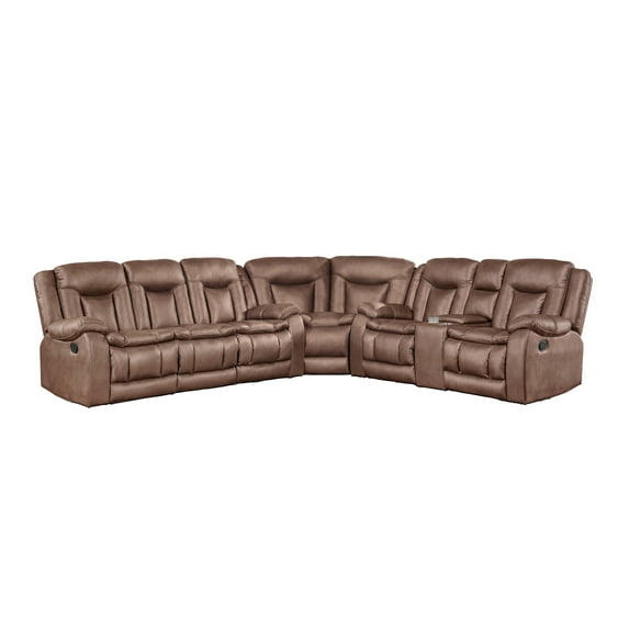 New Classic Furniture Morello 3-Piece Fabric Manual Reclining Sectional in Brown