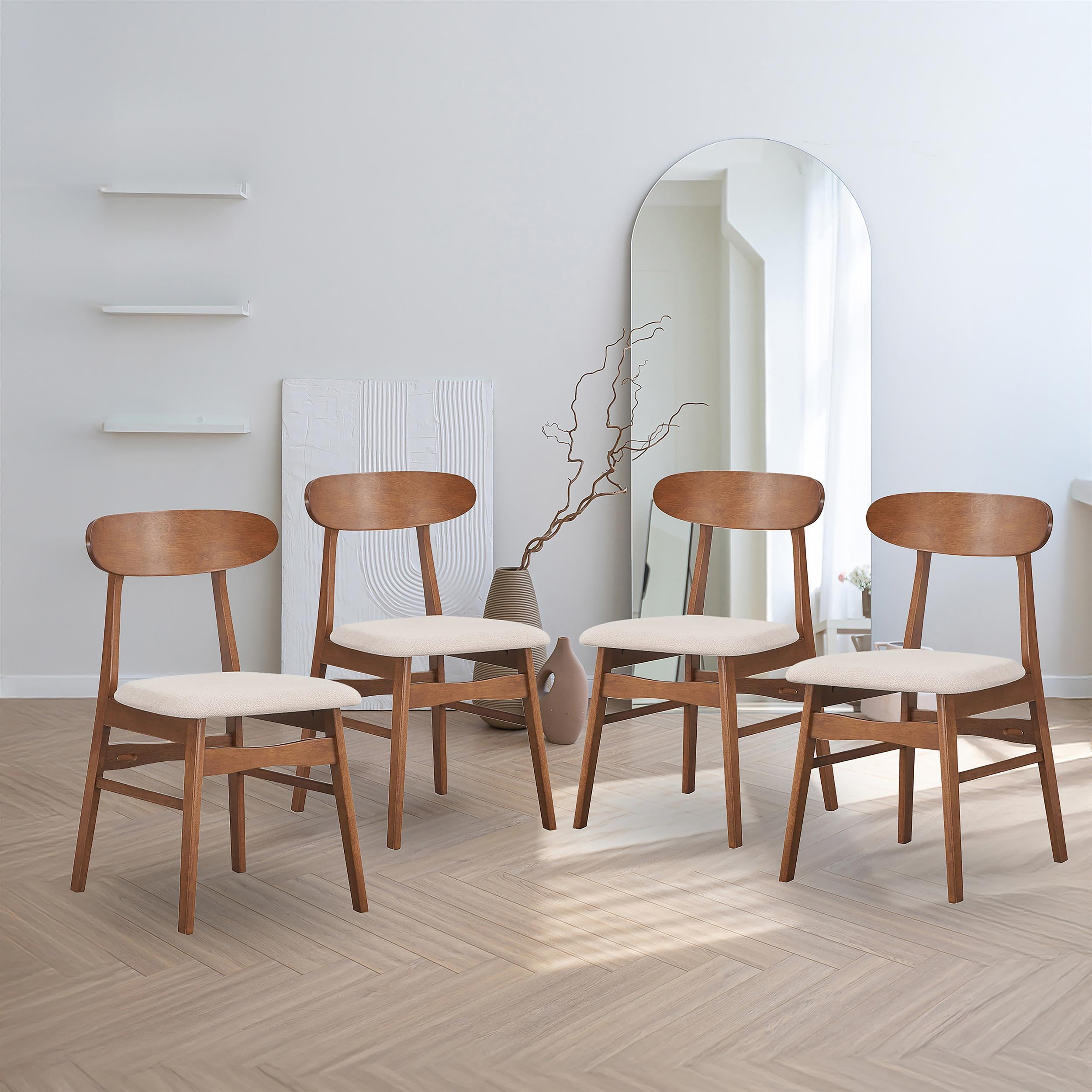 Natural Walnut Upholstered Mid-Century Modern Side Chairs (Set of 4)