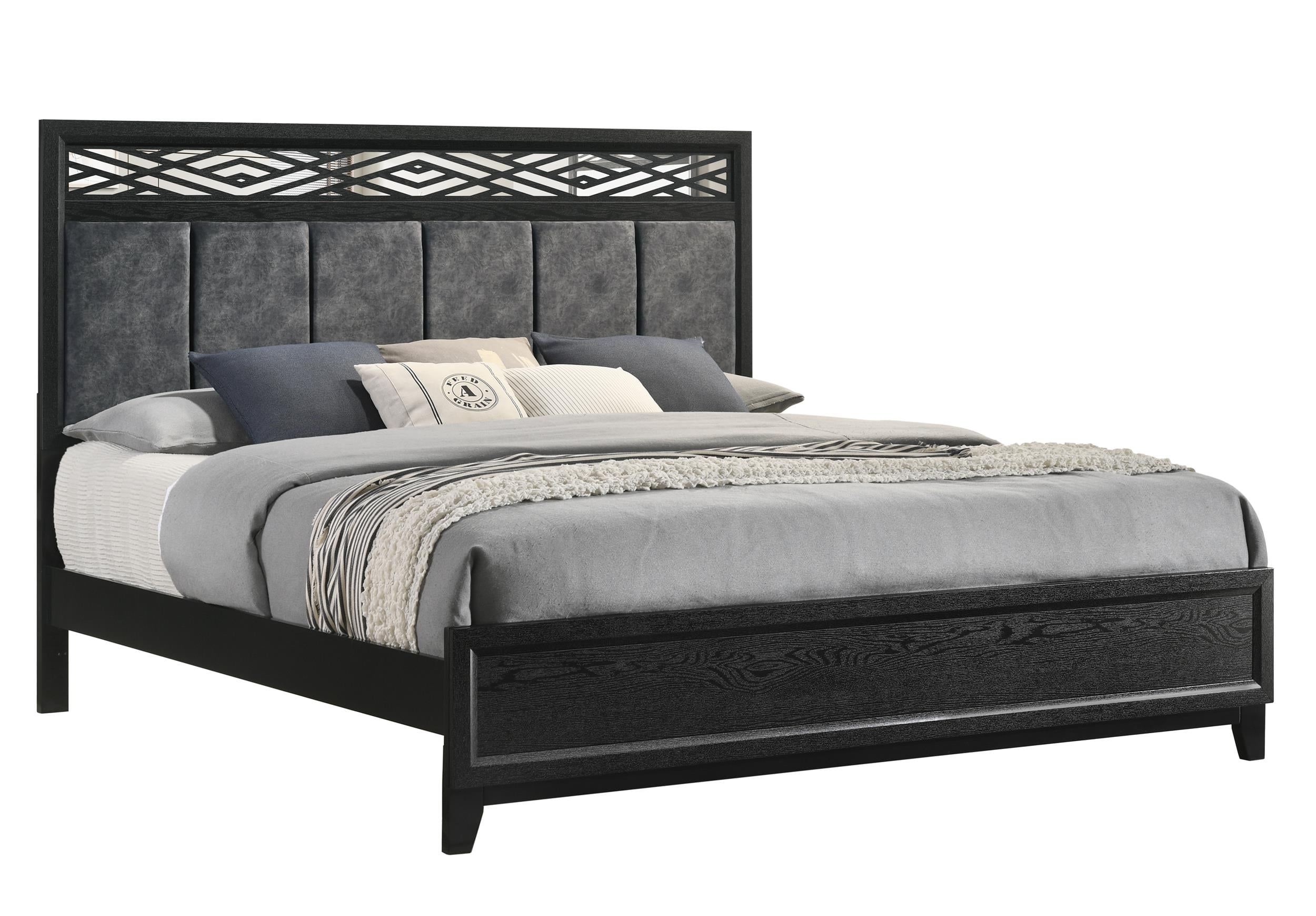 Obsidian Black Queen Bed with Wood Frame and Headboard