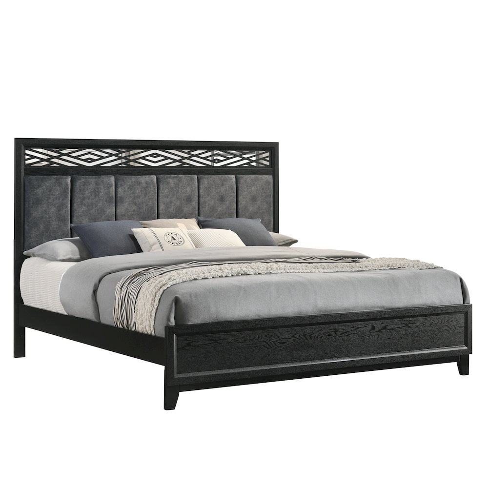 Obsidian Black Queen Bed with Wood Frame and Headboard