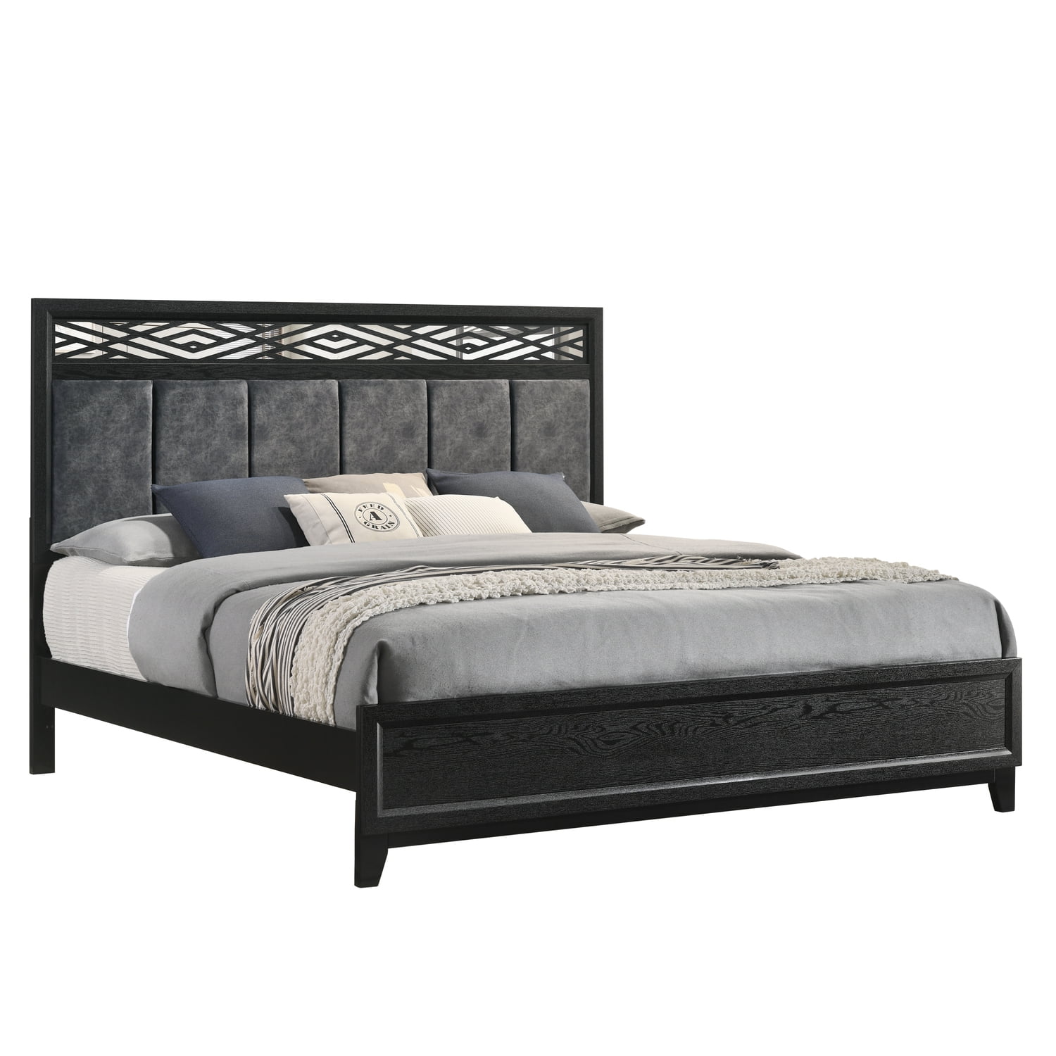 Obsidian Black Queen Bed with Wood Frame and Headboard
