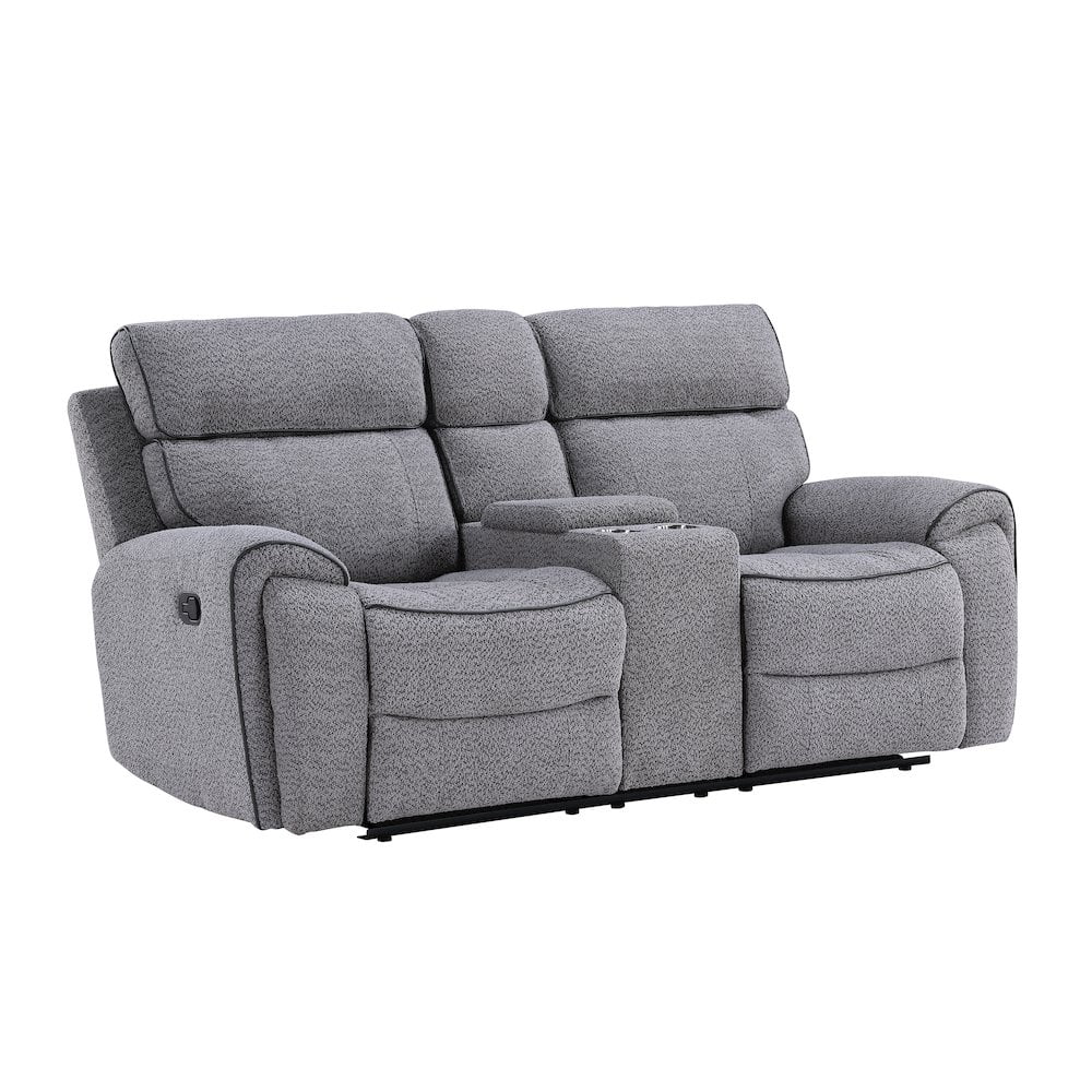 Gray Fabric Manual Reclining Loveseat with Cup Holder and Wood Frame
