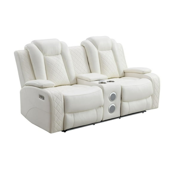 New Classic Furniture Orion Leather Power Console Loveseat in White
