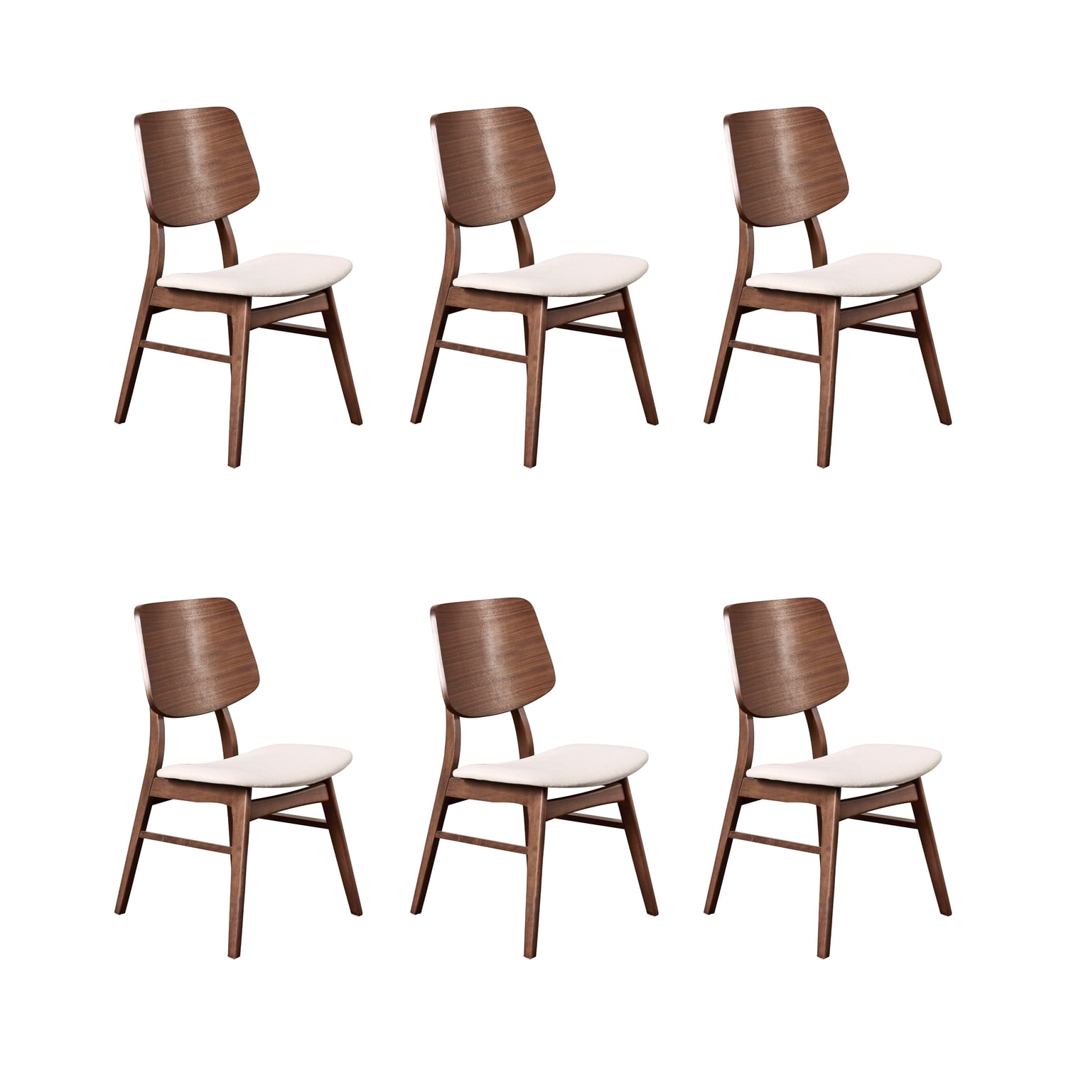 Oscar Walnut Solid Wood Upholstered Side Chair Set in Beige