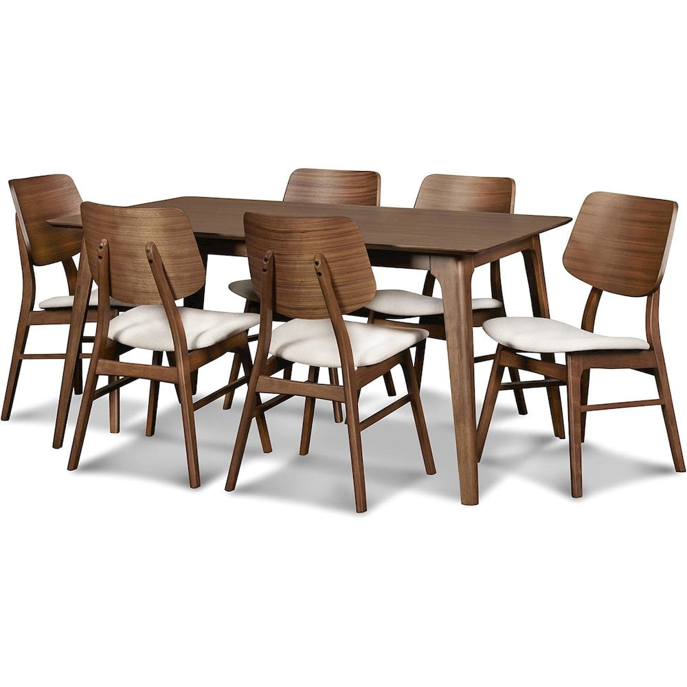 Oscar Mid-Century Walnut Dining Table Set with 6 Chairs