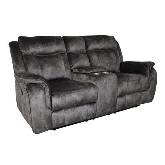 New Classic Furniture Park City Polyester Fabric Power Console Loveseat in Slate