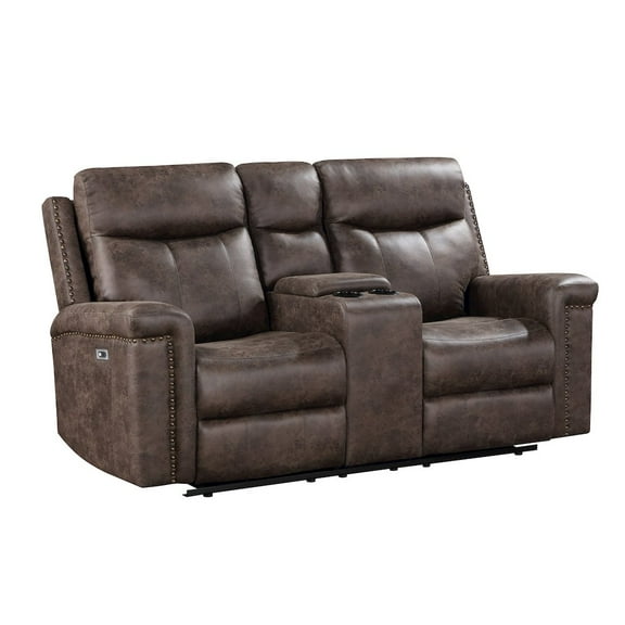 New Classic Furniture Quade Polyester Fabric Power Console Loveseat in Mocha