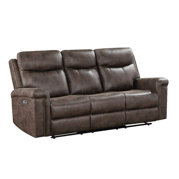 New Classic Furniture Quade Polyester Fabric Sofa with Power Footrest in Mocha