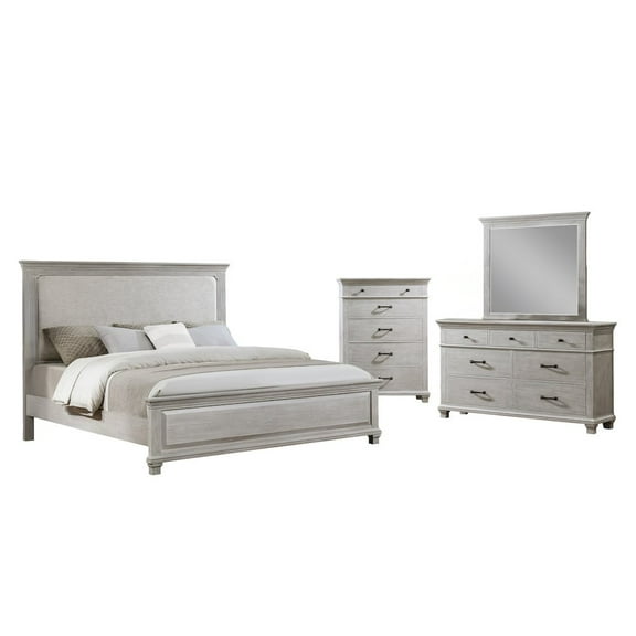 New Classic Furniture Silver Sands 4Pc Wood Queen Bedroom Set w Chest in Gray