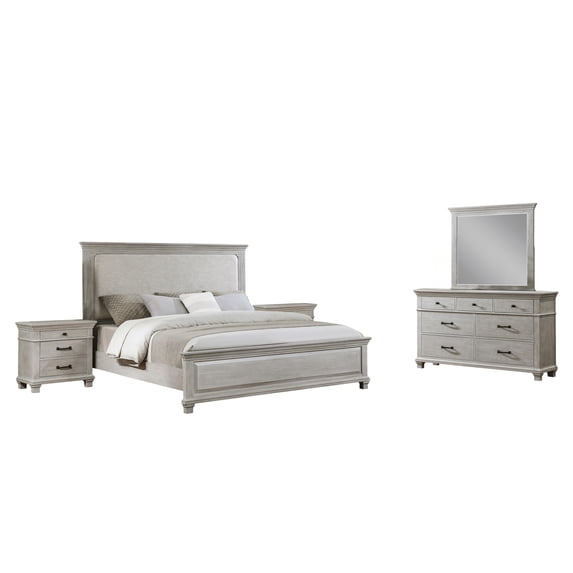 New Classic Furniture Silver Sands 5Pc Wood King Bedroom Set w 2 Ns in Gray