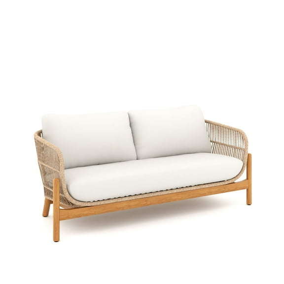 New Classic Furniture Solstice Wood Patio Loveseat in Natural/Linen Beige