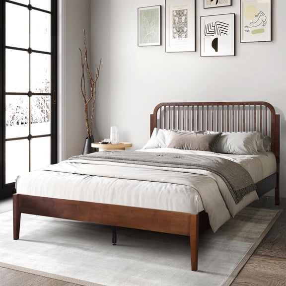 New Classic Furniture Soma Wood Queen Platform Spindle Bed in Walnut