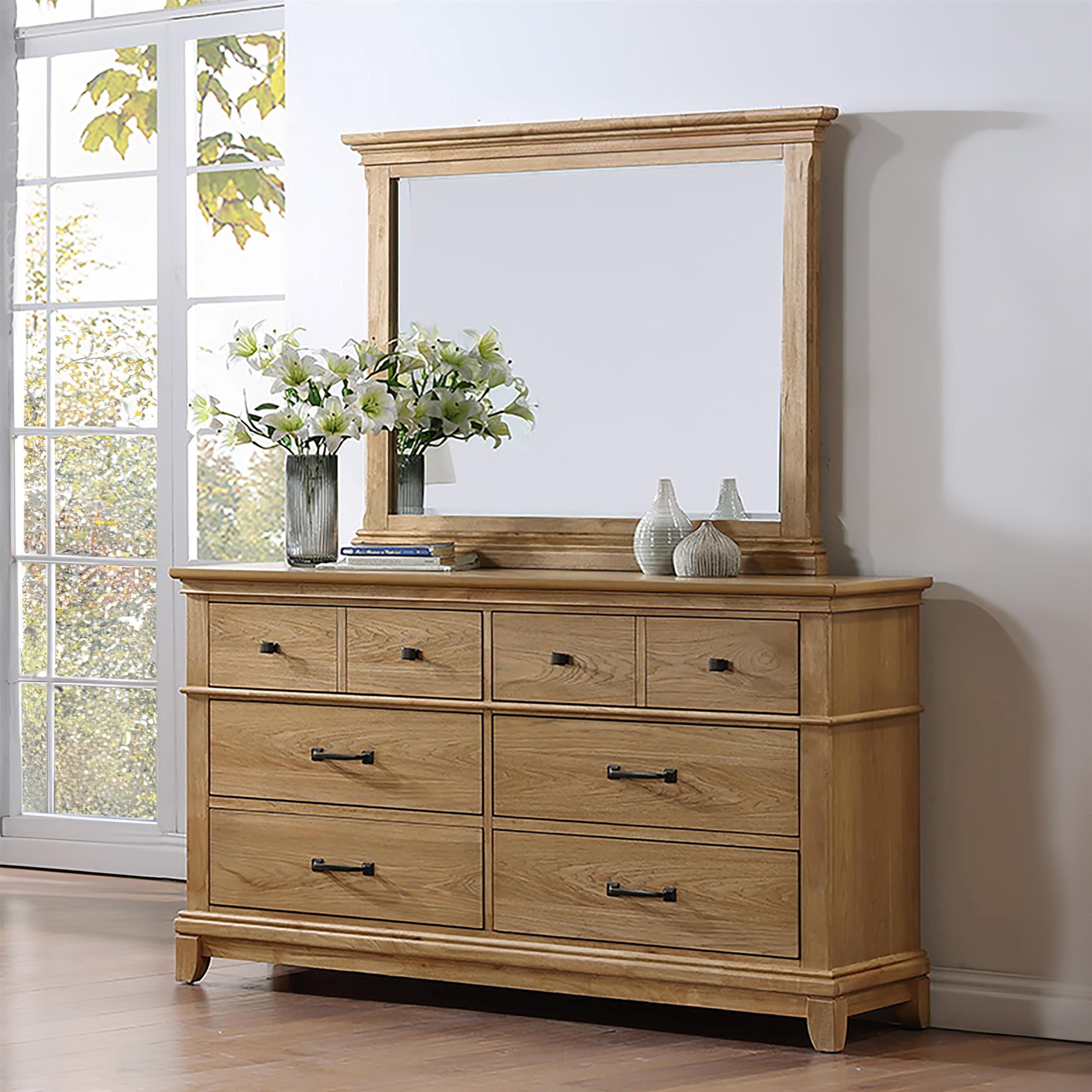 New Classic Furniture Sunstone 2-Piece Wood Dresser and Mirror Set in Honey  - Walmart.com