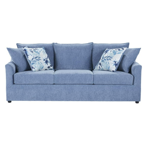 New Classic Furniture Sylvie Fabric Sofa with 4 Accent Pillows in Blue Slate