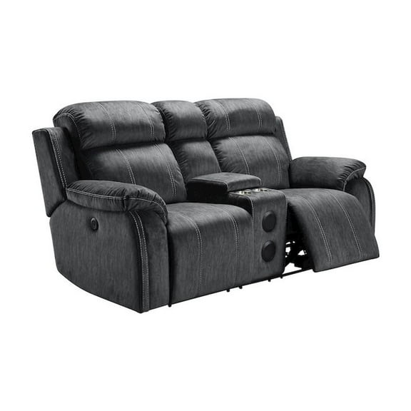 New Classic Furniture Tango Fabric Console Loveseat w/ Speaker in Shadow Gray