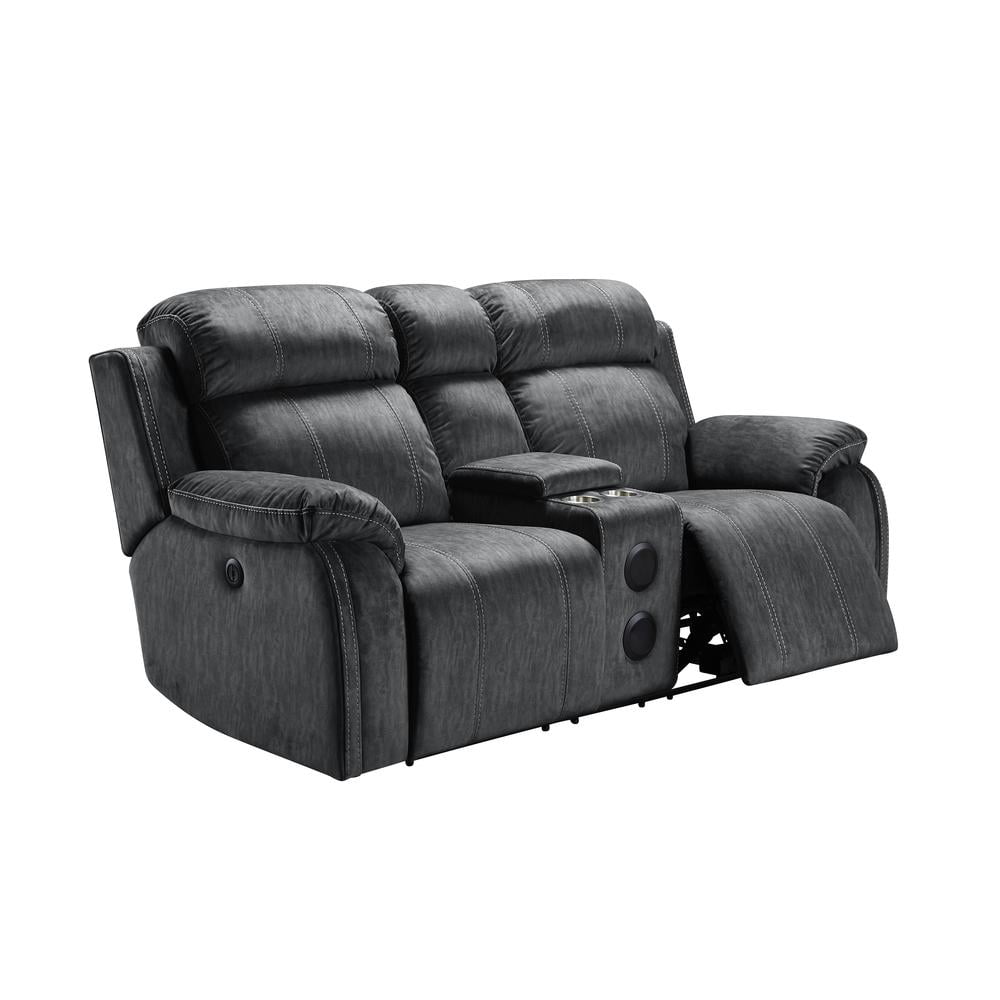 Shadow Gray Velvet Loveseat with Pillow-top Arm and Cup Holder