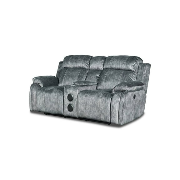 New Classic Furniture Tango Fabric Power Console Loveseat in Shadow Gray