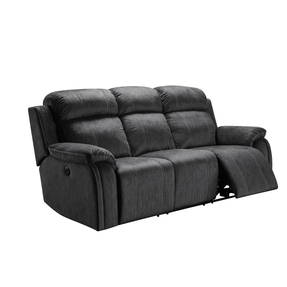 Shadow Gray Velvet Dual Recliner Sofa with Pillow-top Arm