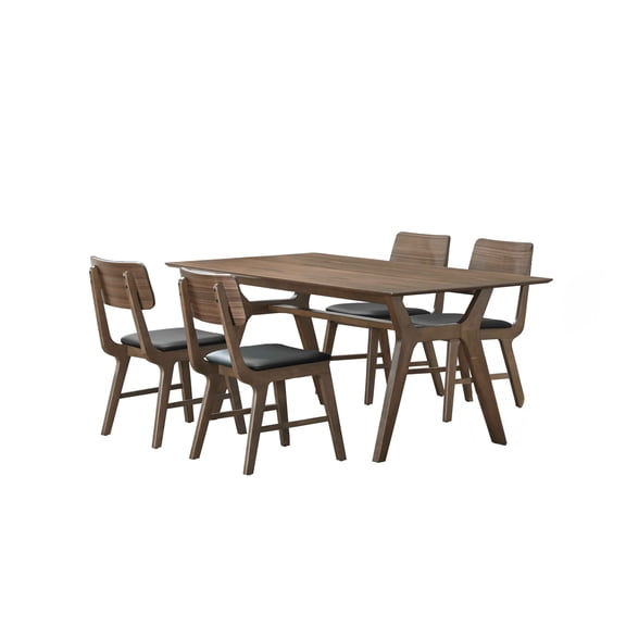 New Classic Furniture Thea 5-piece Wood Dining Set with Black Seat in Walnut