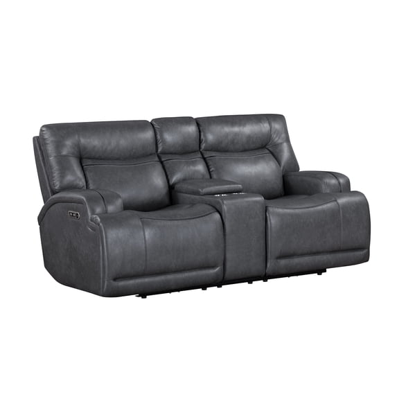 New Classic Furniture Titan Faux Leather Power Console Loveseat in Gray