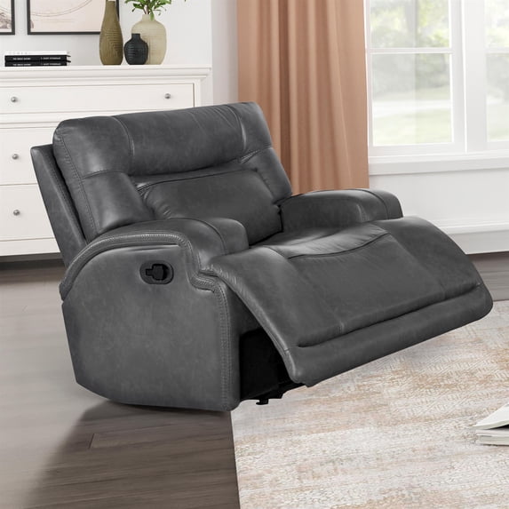 New Classic Furniture Titan Faux Leather Glider Recliner in Gray