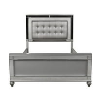 New Classic Furniture Valentine Solid Wood King Size Lighted Bed in Silver