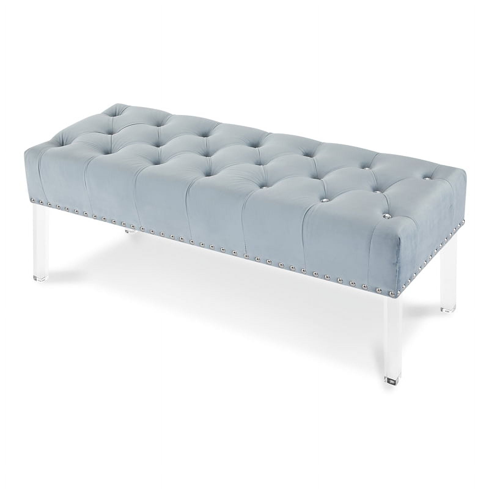 Vivian 49'' Light Blue Velvet Tufted Bench with Acrylic Legs