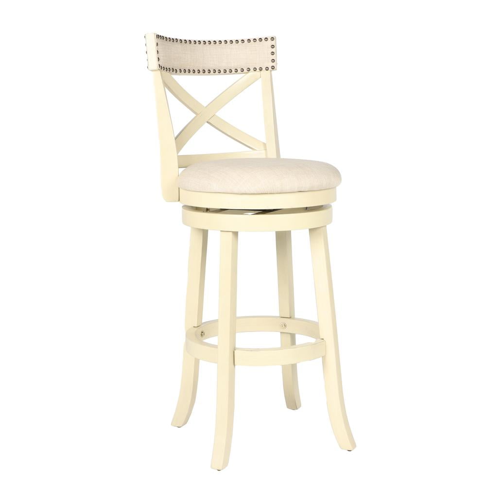 Retro White Wood Swivel Dining Stool with Cushioned Seat