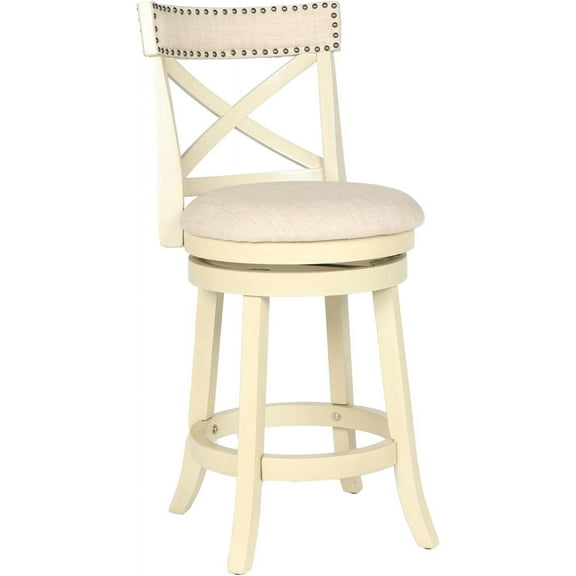 New Classic Furniture York Counter Swivel Bar Stool with Open Back and Fabric Upholstered Seat & Back Rest, 24-Inch, Beige Cream