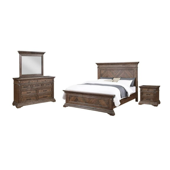 New Classic Mar Vista 4-Piece Wood Queen Bedroom Set with Nightstand in Walnut